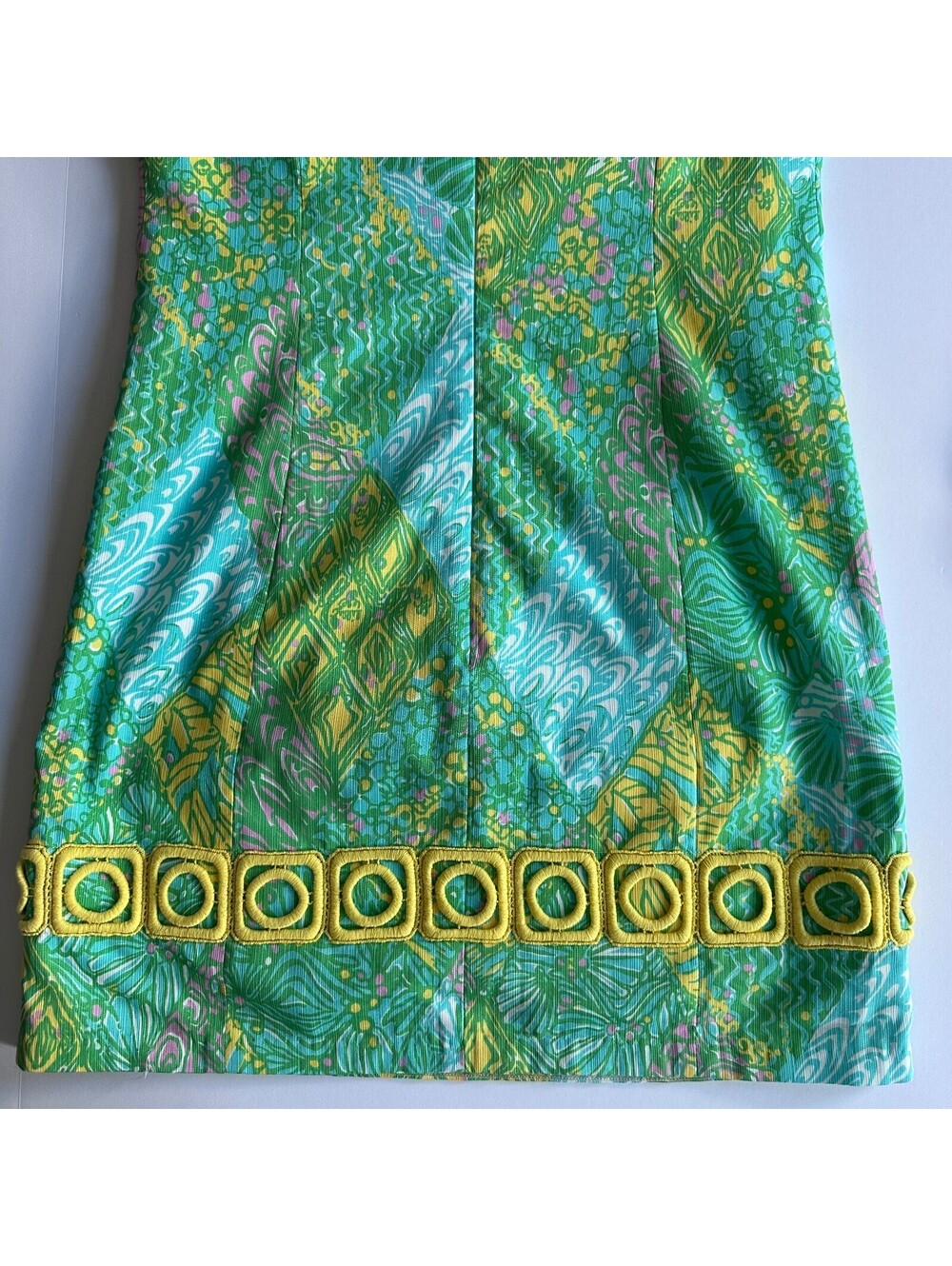 Lilly Pulitzer Mila Sun Dance Print Yellow Lace Panel Shift Dress sz 8 - Picture 7 of 8